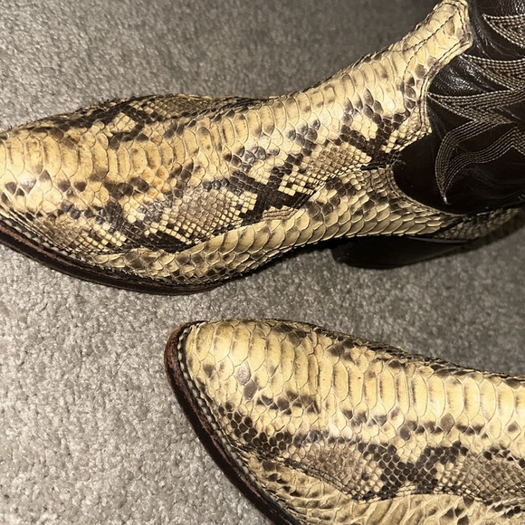 RARE Vintage Snake Skin Leather Dan Post Cowboy Boots - Picture 2 of 8